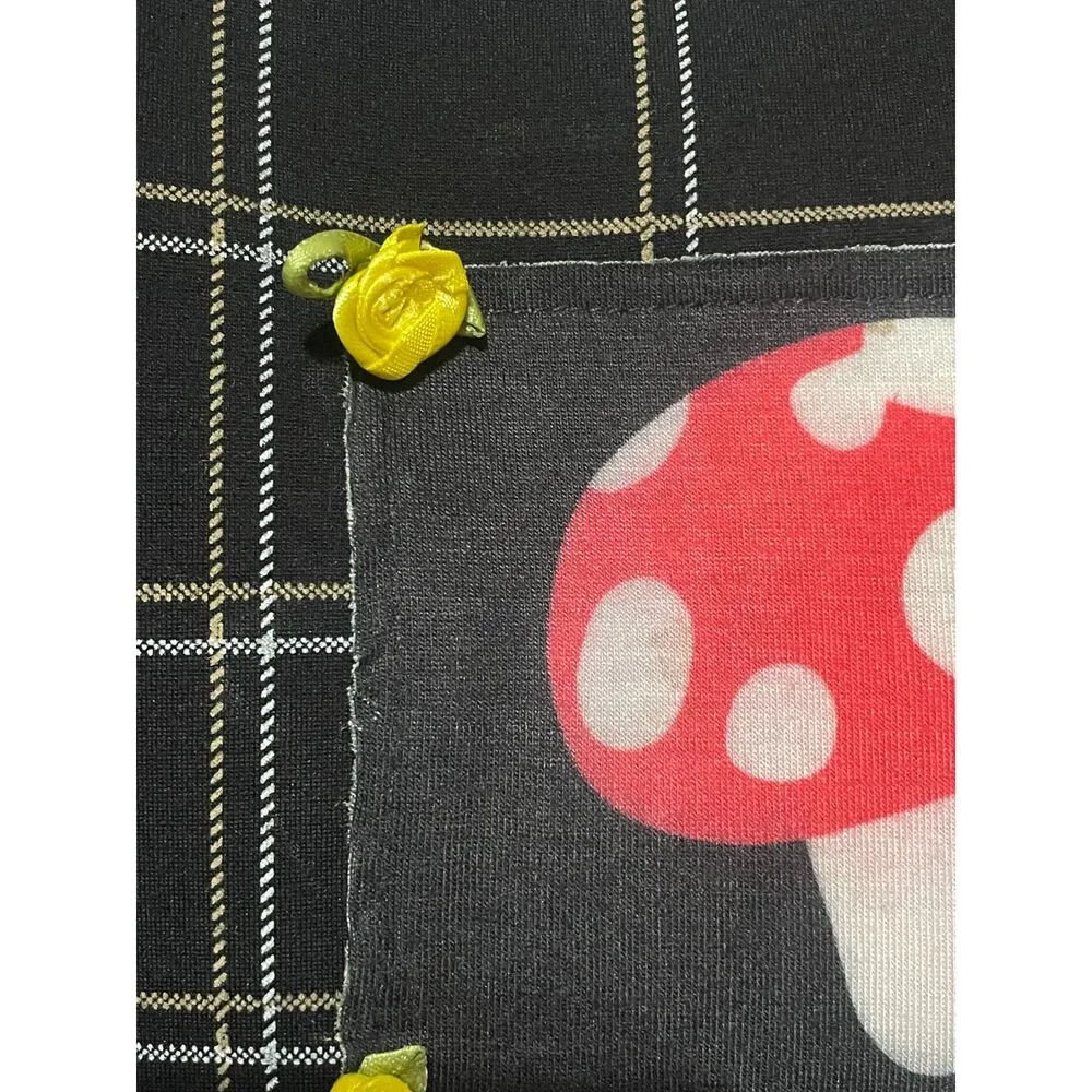 Dark Academia Mushroom Plaid Spaghetti Mini Dress